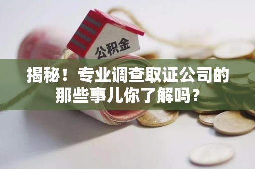 惠安揭秘！专业调查取证公司的那些事儿你了解吗？