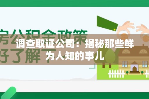 惠安调查取证公司：揭秘那些鲜为人知的事儿
