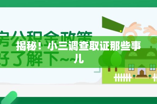 惠安揭秘！小三调查取证那些事儿
