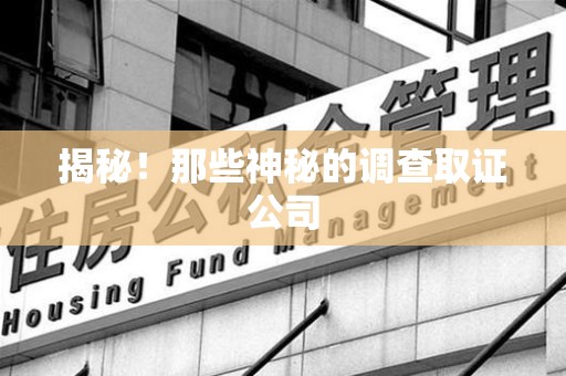 惠安揭秘！那些神秘的调查取证公司